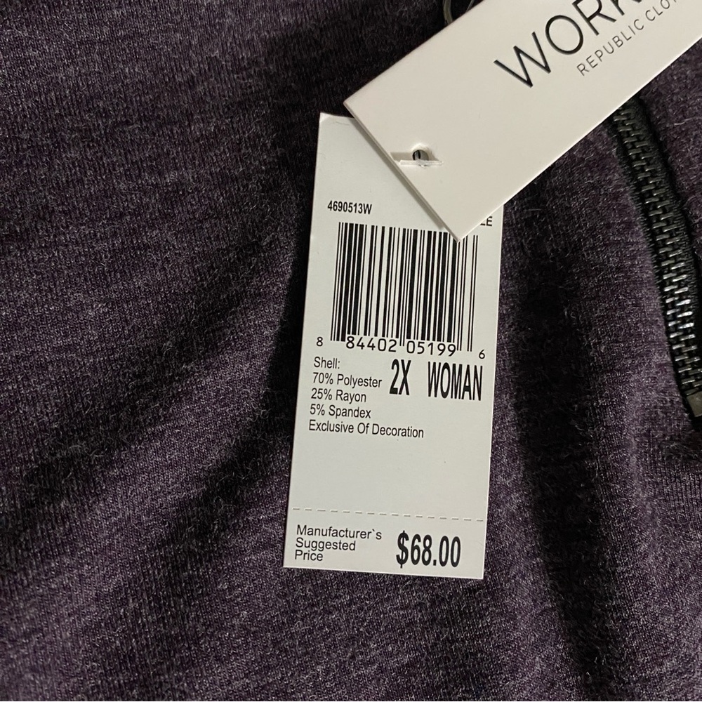Workshop Republic 2X Plum Zip Front Tunic High Low Hem Stretch Top Plus - Picture 9 of 10